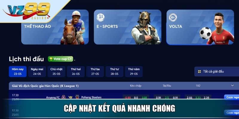 Cập nhật kết quả nhanh chóng