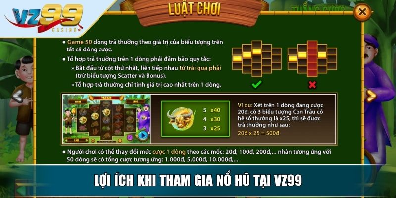 Nổ Hũ Thằng Bờm – Khám Phá Trò Chơi Đổi Thưởng Hấp Dẫn 4 Lợi ích khi tham gia nổ hũ tại VZ99